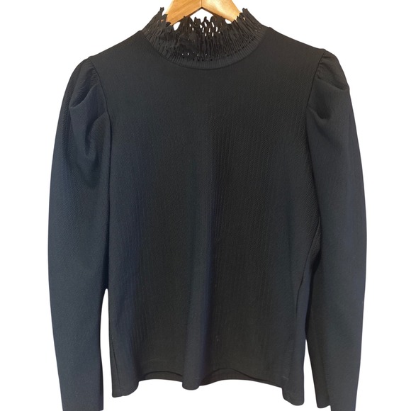 Zara Tops - Zara shirt Medium black puff sleeve lace high mock neck whimsigoth Victorian